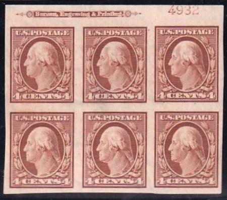 US George Washington and Ben Franklin #346 Mint Hinged, VF Plate Block of 6 Cat Value $275