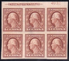 US George Washington and Ben Franklin #346 Mint Hinged, VF Plate Block of 6 Cat Value $275