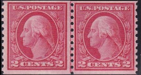 US George Washington and Ben Franklin #453 Mint F-VF Line pair, Left NH, Right Thin speck LH Crow Cert. Left Stamp NH VF 85 Jumbo SMQ450  Cat Value for lot 675