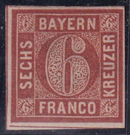 German States - Bavaria #5 MINT VF Hinged with shallow thin OG  Cat Value  $50