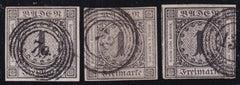 German States - Baden #6 USED VF , 3  diff numeral cancels  Cat Value  $27.50