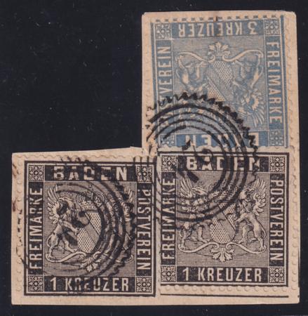 German States - Baden #10,12 USED F -VF  On piece Cat Value  $80