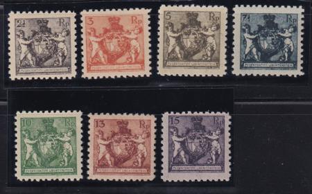 Liechtenstein #55a-61a MINT F - VF XF, Hinged Cat Value  $613