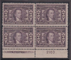US Early Commemoratives #325 MINT F NH plate block of 4, with imprint Type 5 Cat Value  $1050