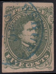 US Confederates #1c USED VF Live Green, 4 margins (3 large) nice blie CDS cancel "hsBurg" Cat Value  $260