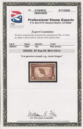 US Early Commemoratives #327 MINT NH XF-SUP-95 Dual Certs:  Cat Value  $2250