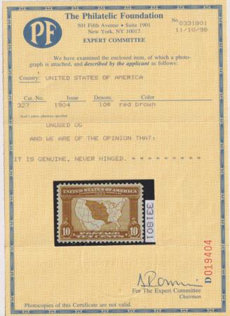 US Early Commemoratives #327 MINT NH XF-SUP-95 Dual Certs:  Cat Value  $2250
