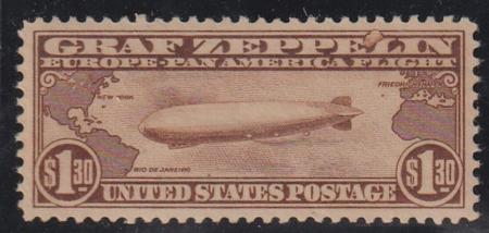 US Airmails #C14 MINT NH VF - XF Large internal inclusion Created Printing Error by EL of Zepplelin Unique