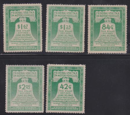 US Revenues #RV1-5 MINT NH VF RV1 LH - Pristine Cat Value  $114