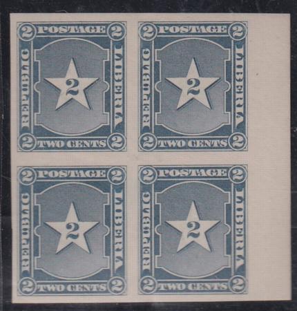 Liberia #34var MINT HINGED Imperf margin block of 4