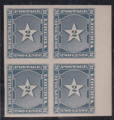 Liberia #34var MINT HINGED Imperf margin block of 4