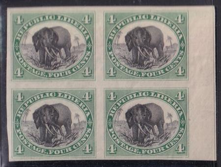 Liberia #35var MINT HINGED side margin block of 4 imperf Ex lager loef