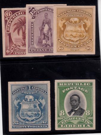 Liberia #36, 39, 41, 46, 37   Trial color proofs