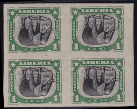 Liberia #101a+b MINT HINGED block inverted center & imperf Cat Value  $440