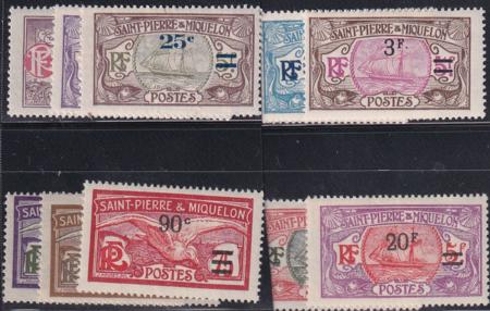 St Pierre and Miquelon #121-31 MINT Hinged F-VF Fresh set, surcharges Complete, Cat Value $79.50