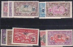 St Pierre and Miquelon #121-31 MINT Hinged F-VF Fresh set, surcharges Complete, Cat Value $79.50