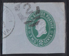 US Postal Stationery and Cut Squares #U308 Used  XF FC part Fredericksburg, VA "2" duplex. PF cert. Cat Value: $4250