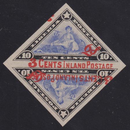 Liberia 070/1 var VF-XF No Gum Imperf pair, shifted surcharge