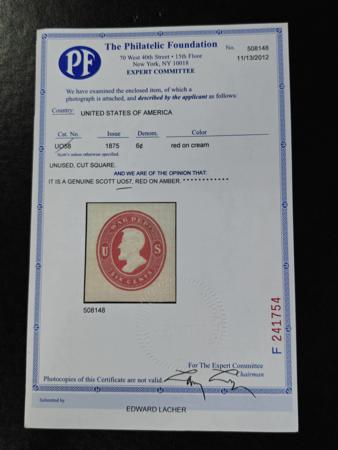 US Postal Stationery and Cut Squares #UO57   F - VF PFC Cat Value: $65