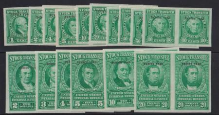 US Revenues #RD67-79 & 80-85 Mint NH  Complete set of stock transfer imperf pairs, no gum as issues, very rareCat Value: $4000