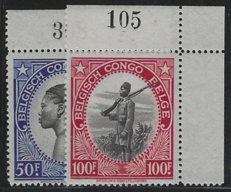 Belgian Congo 226-7  Mint NH UR corner w/ # cv $27