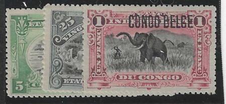 Belgian Congo 31, 34, 37 Mint Hinged Overprint not hand stamp. 37 is NG cv $32