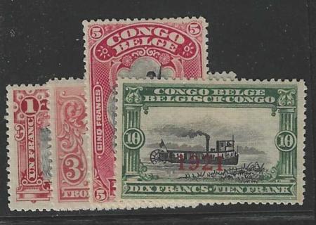 Belgian Congo 70-3  Mint Hinged 1921 overprints, thin on #73 cv $25.25