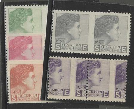 Sweden 5 Colors, perf Vars .  Mint NH Test stamps - engraved by Ewert