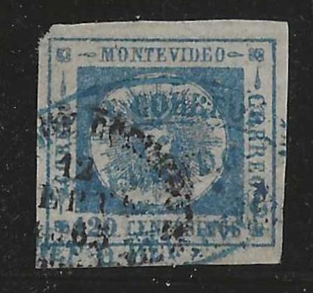 Uruguay 16 F-VF Used Thin margin UL corner cv $25