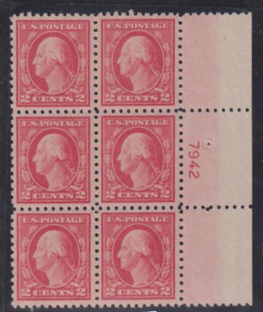 US Washington - Franklin #463 NH F - VF Right Side Plate Block Plate 7942 Plate 7942 is source of 5c carmine error #463 Cat Value: $250