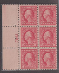 US Washington - Franklin #463 NH F - VF Left Side Plate Block Plate 7942 Plate 7942 is source of 5c carmine error #463 Spot in selvage at upper left Cat Value: $250