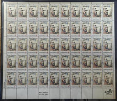 US Modern #1470 NH VF 8c Tom Sawyer pane of 50 Dramatic shift of blue and rose red impressions Extra width allows for part of rose red in right margin