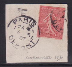 France Scott 138a #YV129d Used F 10c imperf on piece - pencil signed Cat Value: $99/90.00