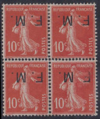 France #M5a LH F - VF Inverted overprint Sc M5a $105 each stamp, $300 for block, Cat Value: $140/130 each stamp