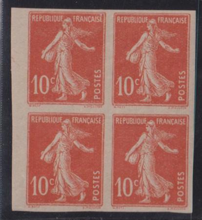 France Scott 162a #Yv138g Hinged VF small thin in 1 stamp, block Cat Value: 100 sc$75