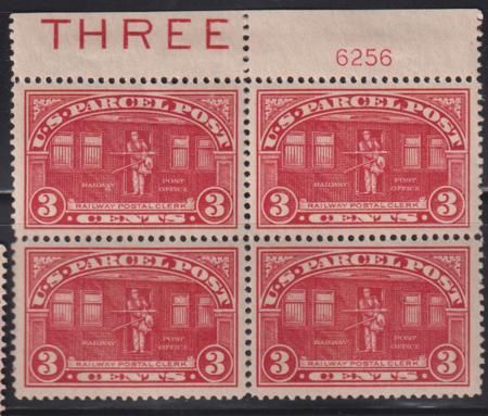 US Parcel Post #Q3 LH Mint XF - SUP Plate# Imprint block of 4 Cat Value: $90 as VF