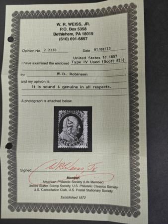 US Classics #23 Used AVE Clearly recut at bottom, Weisz Cert Cat Value: $1200