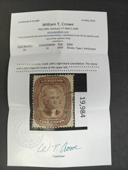 US Classics #29 Used F - VF Faint Diagonal crease UL Light cancel Crowe Cert Cat Value: $325