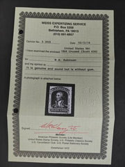 US Classics #39 Mint F - VF No gum, Weisz Cert Cat Value: $1400 as no gum