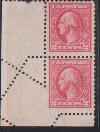 US Washington - Franklin #527var NH VF LL Vertical pair with pre perforating fold-over causing crazy perf