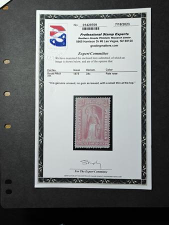 US Newspaper Stamps #PR41 Mint  F - VF No Gum as issued - Slight thin at top PSE Cert Cat Value: $2250