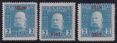 Bosnia #127b,c, and d Mint Hinged  F - VF Errors Inverted, Double, Double Inverted Cat Value: $48.50