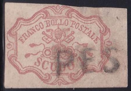 Italian Area - Roman States  #11 Used  Small Thin "PES" in straight line Cat Value: $3250