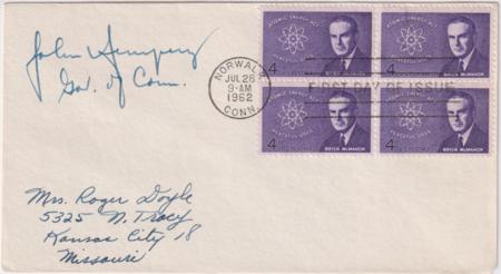 US 1200 FDC Signed by CT Gov John N. Dempsey