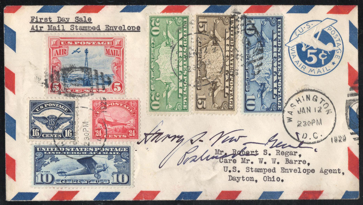 US 1929 C5-C11 on UC1 FD Cover Signed by Harry S. New, PMG