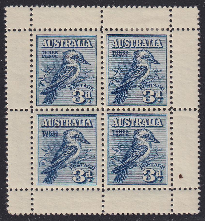 Australia 1928 #95a H F-VF Pane of 4, Kookaburra Bird