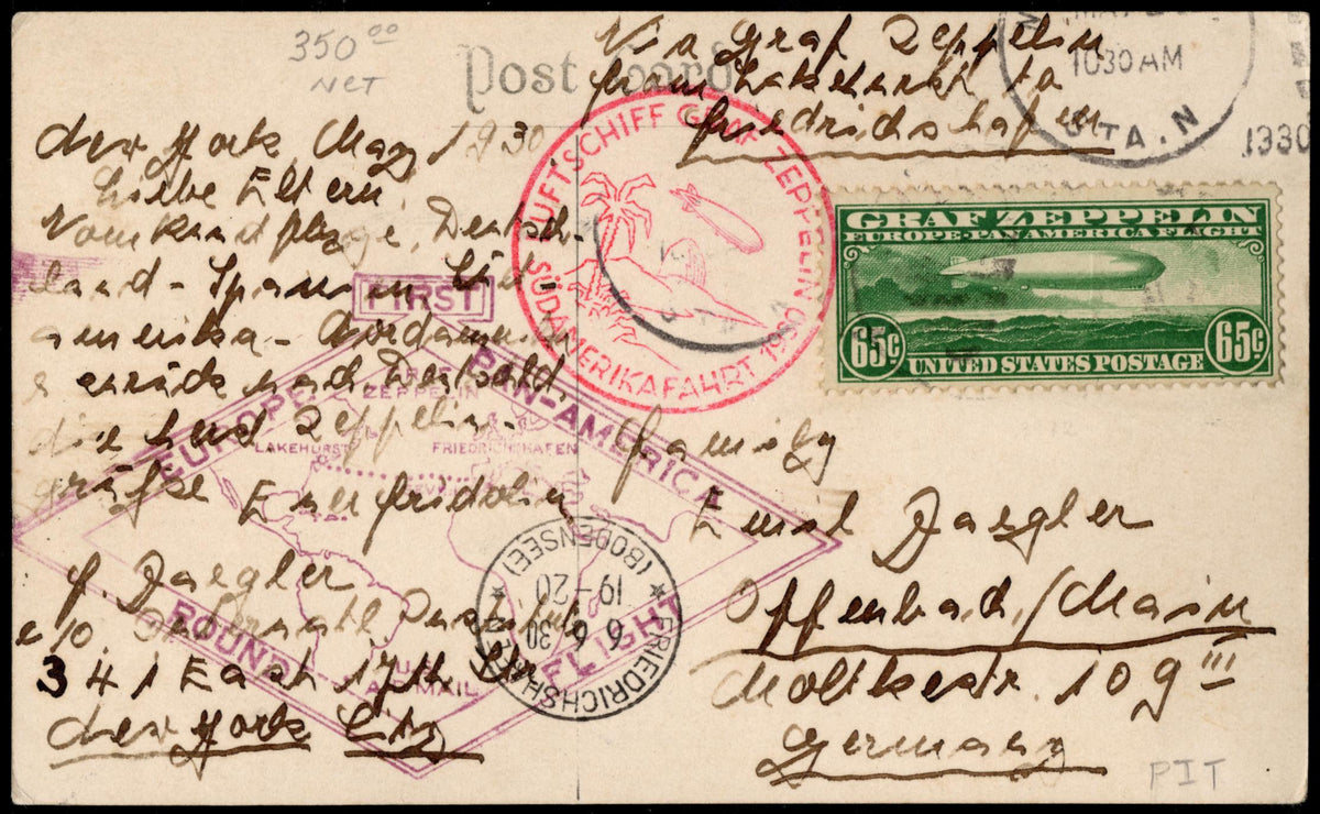US 1930 C13  F-VF on VF Zeppelin Flight PPC , PC of Graf Zeppelin in Hangar