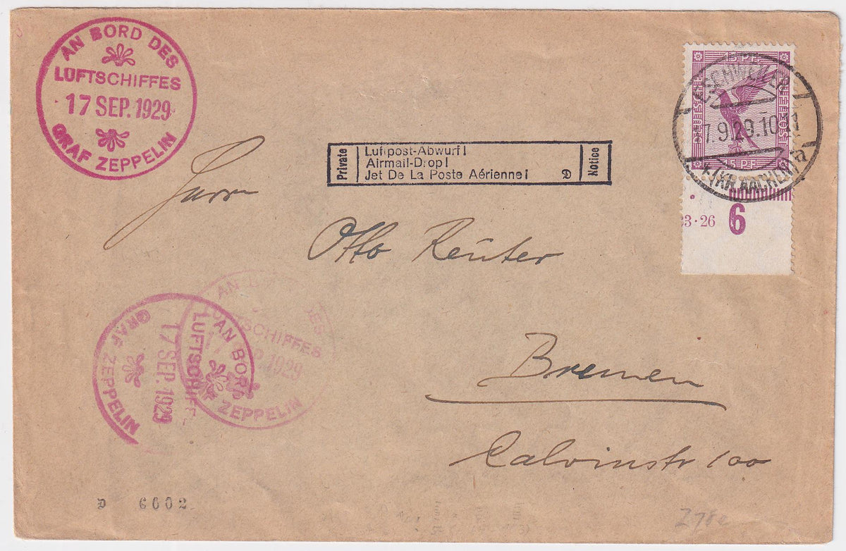 Germany 1929 German Eschweiler Flight  Cover with On Board Cancel