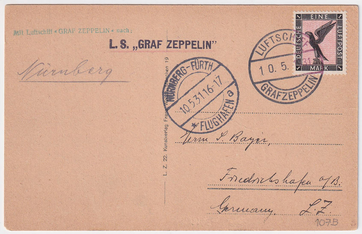 Germany 1931 Zeppelin Flight Card to Nürnberg, On Board Cancel