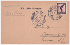 Germany 1931 Zeppelin Flight Card to Nürnberg, On Board Cancel